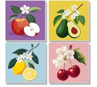 NEWENMO 4 Pack Paint by Numbers Kit for Kids,Fruit Paint by Number for Children with Frame,Painting by Numbers for Kids Age 6-8-12,DIY Acrylic Art Painting on Canvas for Home Decor 20x20cm