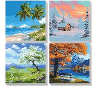 NEWENMO 4 Pack Paint by Numbers Kit,Landscape Paint by Number with Frame,Painting by Numbers,DIY Acrylic Art Painting on Canvas for Home Decor 20x20cm