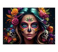 NEWENMO 5D Beautiful Woman Diamond Painting Kits for Adults,Roses and Skulls Halloween Diamond Art Kit,DIY Full Drill Crystal Embroidery Gifts,Halloween Diamond Art Craft,for Home Decoration 30x40cm