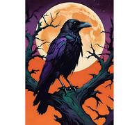 NEWENMO 5D Black Crow Diamond Painting Kit Full Round Drill for Adults | DIY Gem Mosaic Craft Featuring Dark Night View,Diamond Painting,Diamond Art,Landscape Household Wall Decoration,30x40cm