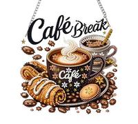 NEWENMO 5D Coffee Diamond Painting Hanging Ornaments,Coffee and Bread Diamond Art Hanging Pendant Kits,Special Shape Diamant Pendant Crystal Gem Art Kits,for Window Garden Wall Home Decoration