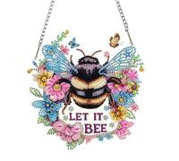 NEWENMO 5D Cute Bee Diamond Painting Hanging,Colorful Flowers Diamond Art Hanging Ornament Kits,Crystal Rhinestone Acrylic Gem Art Pendant Ornaments,for Windows,Walls,Doors and Garden Decoration