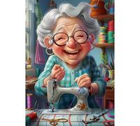 NEWENMO 5D Cute Granny Diamond Painting Kits for Adults,Smiling Grandmother Diamond Art Kit,DIY Full Drill Crystal Embroidery Gifts,Cartoon Diamond Art Craft,for Living Room Home Decoration-30x40cm