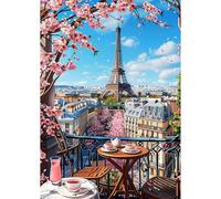 NEWENMO 5D Eiffel Tower Diamond Painting Kits for Adults,Cherry Blossoms Diamond Art Kit,DIY Full Drill Crystal Embroidery Gifts,Urban Landscape Diamond Art Craft,for Home Decoration - 30x40cm