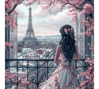 NEWENMO 5D Eiffel Tower Diamond Painting Kits for Adults,Elegant Lady Diamond Art,Cherry Blossoms Diamant Painting,DIY Full Drill Gem Art Kits for Adults Beginners,for Home Decoration-30x30cm