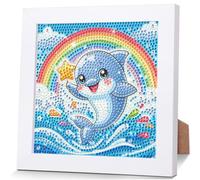 NEWENMO 5D Happy Dolphin Diamond Painting Kit with Frame for Kids Ages 6-8 | DIY Easy Mosaic Gem Craft Featuring Cute Animal,Diamond Painting,Diamond Art,Lovely Present for Girls&Boys Home Decoration