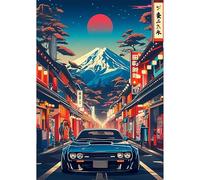 NEWENMO 5D Mount Fuji Diamond Painting Kits for Adults,Blue Car Diamond Art Kit,DIY Full Drill Crystal Embroidery Gifts,Japanese Architecture Diamond Art Craft,for Beginners Home Decoration 30x40cm