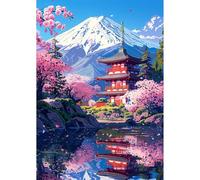 NEWENMO 5D Mount Fuji Diamond Painting Kits for Adults,Japanese Temple Diamond Art,Cherry Blossoms Diamant Painting,DIY Full Drill Gem Art Kits for Adults Beginners,for Home Decoration-30x40cm