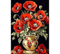 NEWENMO 5D Red Poppies Diamond Painting Kits Adults,Beautiful Flowers Diamond Art Craft Kit,DIY Diamond Arts Mosaic Kits for Adults Beginner,Full Round Drill Gem Art for Home Decoration,30x40cm