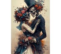 NEWENMO 5D Skeleton Couple Halloween Diamond Painting Kits for Adults,Red Roses Diamond Art Kit,DIY Full Drill Crystal Embroidery Gifts,Halloween Diamond Art Craft,for Beginners Home Decor 30x40cm