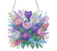 NEWENMO 5D Spring Wildflowers Diamond Painting Hanging,Beautiful Flowers Diamond Art Hanging Ornaments,Crystal Rhinestone Acrylic Gem Art Pendant Ornaments,for Windows,Walls,Doors and Garden Decor