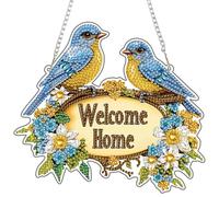 NEWENMO 5D Two Blue Birds Diamond Painting Hanging,Flowers Diamond Art Hanging Ornament Kits,Crystal Rhinestone Acrylic Gem Art Pendant Ornaments,for Windows,Walls,Doors and Garden Decoration