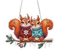 NEWENMO 5D Two Squirrels Diamond Painting Hanging,Cute Animals Diamond Art Hanging Ornament Kits,Crystal Rhinestone Acrylic Gem Art Pendant Ornaments,for Windows,Walls,Doors and Garden Decoration