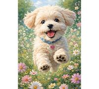 NEWENMO 5D White Puppy Diamond Painting Kit Full Round Drill for Adults | DIY Gem Mosaic Craft Featuring Beautiful Wildflowers,Diamond Painting,Diamond Art Complete Kit,Home Decoration 30x40cm
