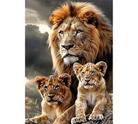 NEWENMO 5D Wildlife Diamond Painting Kits for Adults,Majestic Lion Family Diamond Art Kit,DIY Full Drill Crystal Embroidery Gifts,Animal Diamond Art Craft,for Living Room Home Decoration - 30x40cm