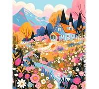 NEWENMO Adult Paint by Numbers Canvas Kits,Cartoon Beautiful Cottage Painting by Number,Colorful Flowers Paint by Numbers Kits,DIY Craft Art Painting Kit,Oil Painting Kits,for Home Decor 40x50cm