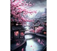 NEWENMO Ancient Chinese Architecture Diamond Painting Kits for Adults,5D Cherry Blossom Diamond Art Kits,DIY Full Drill Crystal Embroidery Gifts,Diamond Art Craft,for Living Room Home Decor-30x40cm