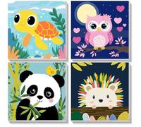 NEWENMO Animals Paint by Numbers with Frame,4 Pack Cartoon Paint by Numbers,DIY Painting by Number Kits,Acrylic Oil Painting for Gifts Home Decoration 20x20cm