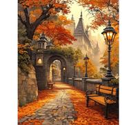 NEWENMO Autumn Leaf Scenery Paint by Numbers for Adults,Ancient Castle Painting by Number Kit,Paint by Numbers Kits 40x50cm,Digital Oil Painting,DIY Acrylic Pigment Drawing Paintwork for Home Decor