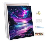 NEWENMO Beautiful Beach Paint by Numbers for Adults with Frame,Purple and Blue Sky Paint by Numbers Kits,Oil Painting Kit,Arts and Crafts Kit Acrylic Pigment Drawing Paintwork for Home Decor 30x40cm