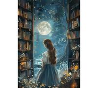 NEWENMO Beautiful Lady Diamond Painting Kits Adults,5D Moonlight Scenery Diamond Art,DIY Diamond Arts Mosaic Kits for Adults Beginner,Full Round Drill Gem Art for Home Decoration,30x40cm