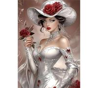 NEWENMO Beautiful Woman Diamond Painting Kits for Adults,Nice Roses Diamond Art Kit Complete,5D Elegant Diamant Painting,DIY Full Drill Gem Art Kits for Adults Beginners,for Home Decoration-30x40cm