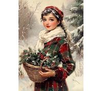 NEWENMO Beautiful Young Woman Diamond Painting Kits for Adults,Snow Scene Diamond Art Kit,5D Retro Diamant Painting,DIY Full Drill Gem Art Kits for Adults Beginners,for Home Decoration-30x40cm