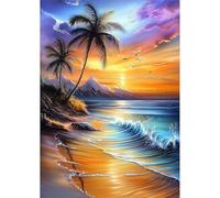 NEWENMO Colorful Sunset Diamond Painting Kit for Adults,5D Palm Trees Diamond Art Kits,DIY Full Drill Crystal Embroidery Gifts,Ocean Waves Diamond Art Craft,for Living Room Home Decor - 30x40cm