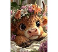 NEWENMO Cute Highland Cow Diamond Painting Kits Adults,5D Adorable Animal Diamond Art,DIY Diamant Arts Mosaic Kits Complete for Adults Beginner,Full Round Drill Gem Art for Home Decoration 30x40cm
