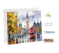 NEWENMO DIY Big Ben Paint by Numbers for Adults with Frame,London Street Paint by Numbers,Red Bus Oil Painting Kit,Arts and Crafts Kit Acrylic Pigment Drawing Paintwork for Home Decor 30x40cm