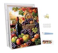 NEWENMO DIY Fruit Paint by Numbers for Adults with Frame,Apples and Grapes Paint by Numbers,Red Wine Oil Painting Kit,Arts and Crafts Kit Acrylic Pigment Drawing Paintwork for Home Decor 30x40cm