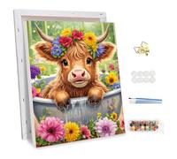 NEWENMO DIY Paint by Numbers for Adults with Frame,Cute Highland Cow Paint by Numbers,Colorful Flowers Oil Painting Kit,Arts and Crafts Kit Acrylic Pigment Drawing Paintwork for Home Decor 30x40cm