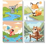 NEWENMO Framed 4 Pack Paint by Numbers Animals,Koala Fox Parrot Squirrel Pattern on Canvas,Painting by Numbers Kits,DIY Acrylic Oil Paints for Home Decoration 20x20cm
