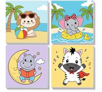 NEWENMO Framed 4 Pack Paint by Numbers Animals,Lion Elephant Hippopotamus Zebra Pattern on Canvas,Painting by Numbers Kits,DIY Acrylic Oil Paints for Home Decor 20x20cm