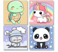 NEWENMO Framed 4Pack Paint by Numbers for Kids Animals,Painting by Numbers Kit for Kids Ages 6-8-12,Turtle Pony Owl Panda Pattern on Canvas,DIY Acrylic Oil Paints for Home Decoration 20x20cm