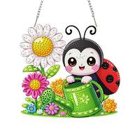 NEWENMO Ladybug and Flowers Diamond Painting Hanging Ornaments,5D Animal Diamond Art Hanging Pendant Kits,Special Shape Diamant Pendant Crystal Gem Art Kits,for Window Garden Wall Home Decoration