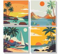 NEWENMO Landscape Paint by Numbers with Frame,4 Pack Cartoon Paint by Numbers,DIY Painting by Number Kits,Acrylic Oil Painting for Gifts Home Decoration 20x20cm