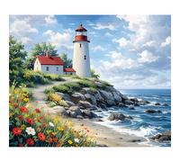 NEWENMO Lighthouse Sea View Paint by Numbers for Adults,Colorful Flowers Painting by Number Kit,Adult Paint by Numbers Canvas Kits,DIY Acrylic Pigment Drawing Paintwork for Home Decoration 40x50cm