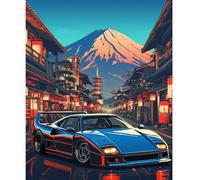 NEWENMO Mount Fuji Paint by Numbers for Adults,Blue Car Painting by Number Kit,Paint by Numbers Kits 40x50cm,Japanese Architecture Oil Painting,DIY Acrylic Pigment Drawing Paintwork for Home Decor