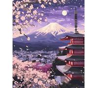 NEWENMO Paint by Numbers Kits Adults,Mount Fuji and Temple Painting by Number Kit,Cherry Blossoms Paint by Numbers,DIY Hand Painted Oil Painting Kit Complete,for Beginners Home Decoration 40x50cm