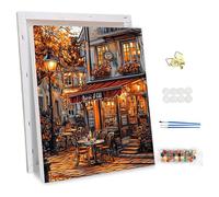 NEWENMO Paris Cafe Paint by Numbers for Adults with Frame,European Street Paint by Numbers Kits,Oil Painting Kit,Arts and Crafts for Beginner Acrylic Pigment Drawing Paintwork for Home Decor 30x40cm