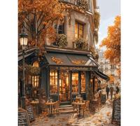 NEWENMO Parisian Café Paint by Numbers Kits Adults,Urban Landscapes Painting by Number Kit,Autumn Vibe Paint by Numbers,DIY Hand Painted Oil Painting Kit Complete,for Beginners Home Decor 40x50cm