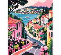 NEWENMO Pink Buildings Paint by Numbers for Adults,Flowers Paint by Numbers Kits,Digital Oil Painting 40x50cm,Painting by Number Canvas Kits,DIY Acrylic Pigment Drawing Paintwork for Home Decor