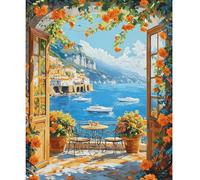 NEWENMO Sea Views Paint by Numbers for Adults,Flowers and Boats Painting by Number Kit,Paint by Numbers Kits 40x50cm,Digital Oil Painting,DIY Acrylic Pigment Drawing Paintwork for Home Decor