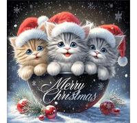 NEWENMO Three Cute Cats Diamond Painting Kits Adults,Christmas Landscape Diamond Art,DIY Diamond Arts Mosaic Kits for Adults Beginner,Full Round Drill Gem Art for Christmas Home Decoration,30x30cm