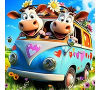 NEWENMO Two Cute Cows Diamond Painting Kits for Adults,5D Diamond Art Kits,Diamant Painting Van with Flowers,DIY Full Drill Gem Art Kits for Adults Beginners,for Living Room Decoration-30x30cm