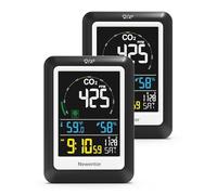 Newentor CO2 Monitor, Air Quality Monitor Indoor Carbon Dioxide Detector with Voice Alert Large Display, Temperature Humidity, Alarm Clocks for Home, RV, Office, Classroom, 400-5000ppm, Black,2 PCS