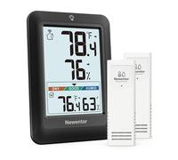 Newentor Indoor Outdoor Thermometer Wireless, Remote Temperature Monitor Hygrometer, Outside Inside Thermometers with Comfort Indicator, 4 Inch Screen, 328ft Range for Home Patio, Black with 2 Sensors