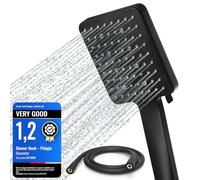 Newentor Shower Head and Hose, High Pressure Shower Head with 6 Spray One-Hand Switch, Large Black Shower Head with Hose 1.5m