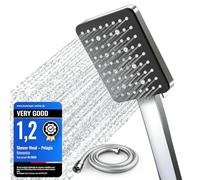 Newentor Shower Head and Hose[TESTSIEGER], High Pressure Shower Head with 6 Modes, Universal Water Saving Large Showerhead with 1.5M Hose, Silver-Black